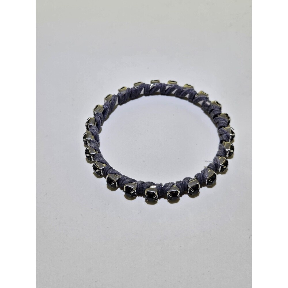 Vintage Wrist Bracelet Grey/Black Prong Set Rhinestone Gold Tone. Leather.